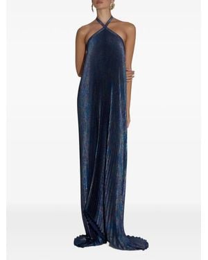 L'idée Deesse Pleated Halterneck Maxi Dress - Blue