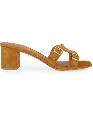 Santoni Double-Buckle Suede High Heel Sandals - Brown
