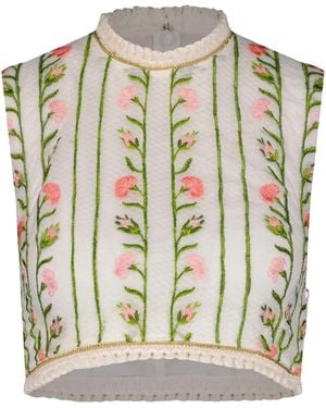 Giambattista Valli Floral-Embroidered Top - Grey
