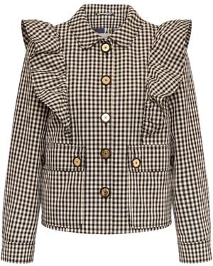 Maison Common Ruffled Gingham Jacket - Brown