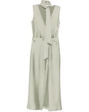 Imperial Belted Pussy-Bow Dress - White