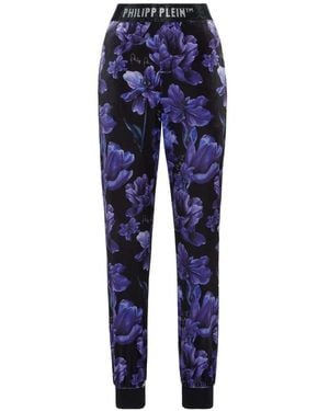 Philipp Plein Floral-Print Logo-Appliqué Track Pants - Blue