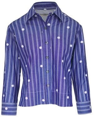 ODEEH Floral-embroidered shirt - Azul