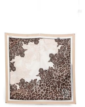 Liu Jo Lace-Print Leopard-Print Scarf - White