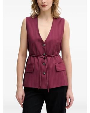 Sisley Pinstripe Buttoned V-Neck Gilet - Purple