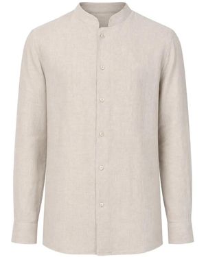 Eleventy Linen Stand-Up Collar Shirt - White