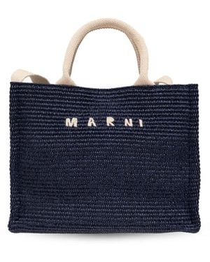 Marni Raffia-Effect Small Tote Bag - Blue
