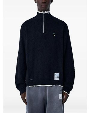 Maison Mihara Yasuhiro Distressed Half-Zip Jumper - Blue