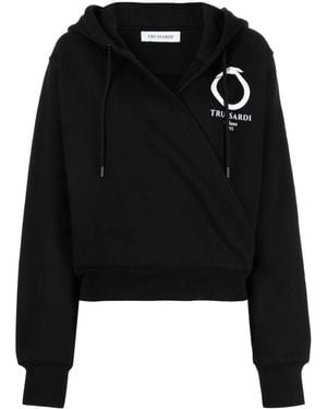 Trussardi Logo-Print Cotton Hoodie - Black