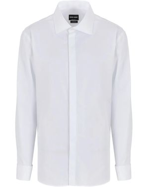 Giorgio Armani Spread-Collar Cotton Shirt - White