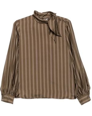 Max Mara Bingo Striped Pussy-Bow Blouse - Brown