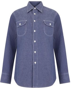 Moorer Camisa Con Costuras En Contraste - Azul