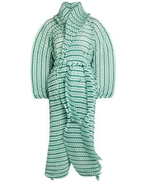 Issey Miyake Striped Pleated Coat - Green