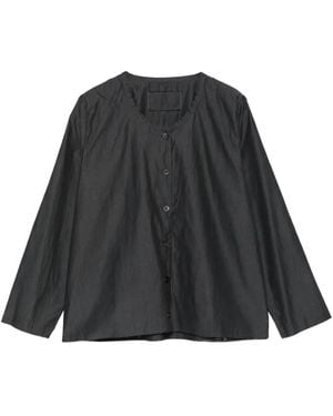 Private 0204 Buttoned Collarless Blouse - Black