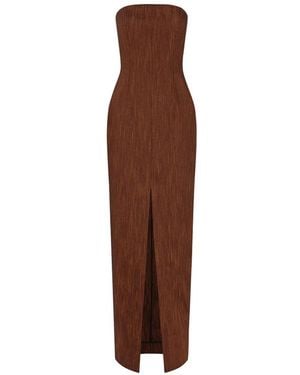 ROKSANDA Shani Strapless Front-Slit Maxi Dress - Brown