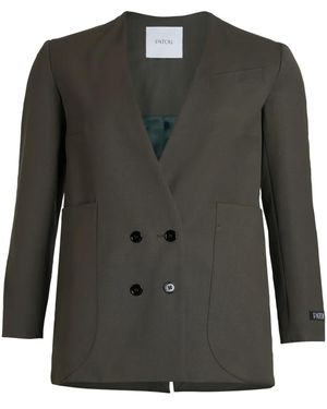 Patou Collarless Double-Breasted Blazer - Black
