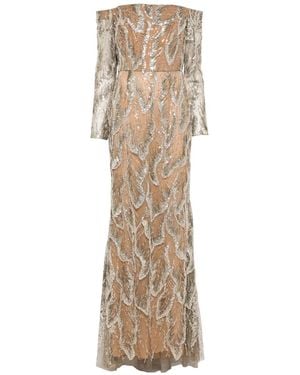 Elie Saab Off-Shoulder Embellished Gown - Natural