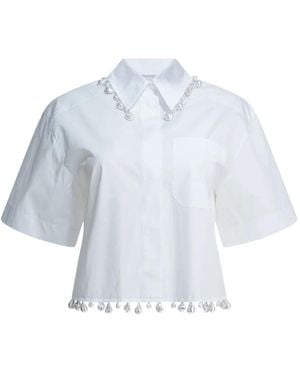 Max Mara Pearl-Embellished Cropped Shirt - Blue