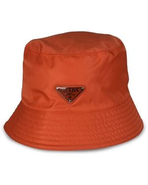 Prada Bob Logo-Plaque Bucket Hat - Orange