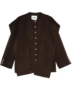 Maje Hooded Button-Up Single-Breasted Coat - Brown