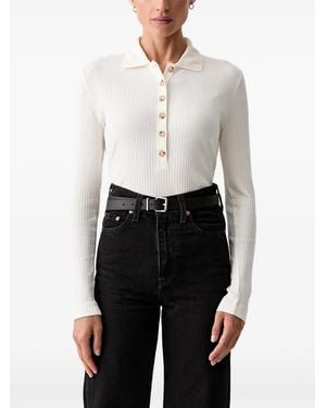 Marc O' Polo Ribbed-Knit Long-Sleeve Polo Shirt - White