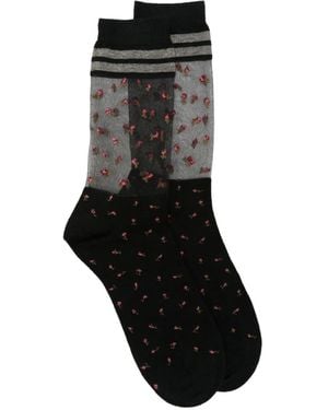 ANT45 Peng Short Floral-Print Sheer-Panel Socks - Black