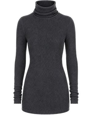 Rick Owens Pull Côtelé Ls Tube À Col Roulé - Bleu
