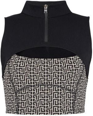 Balmain Monogram Cut-out Crop Top - Black