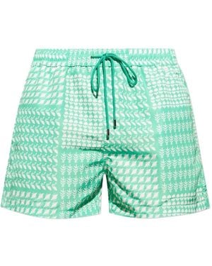 Paul Smith Gemusterte Badeshorts Mit Kordelzug - Grün
