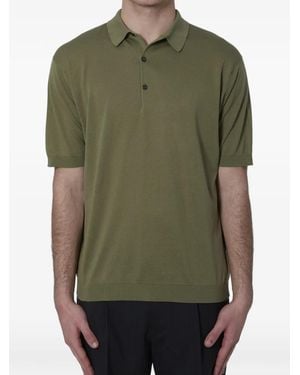 John Smedley Buttoned Ribbed Polo Shirt - Green