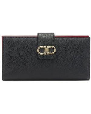 Ferragamo Gancini Grained Leather Continental Wallet - Black