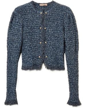 Twinset Jacquard Fringed Jacket - Blue