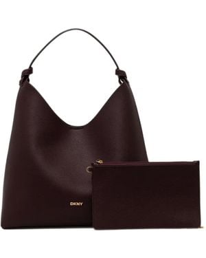 DKNY Gekörnte Schultertasche Mit Logo-Schild - Lila