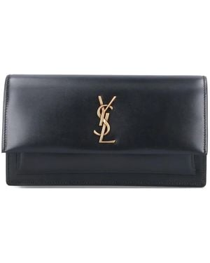 Saint Laurent Logo-Plaque Chain-Strap Clutch Bag - Grey