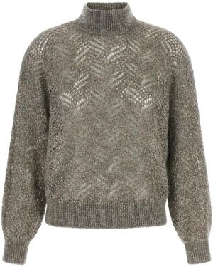 Brunello Cucinelli Jersey Dazzling Abstract Leaf Con Lentejuelas - Gris