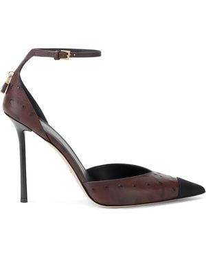 Elisabetta Franchi Ostrich Texture Jewelled Court Shoes - White