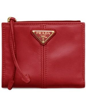 Prada Logo-Plaque Leather Wallet - Red