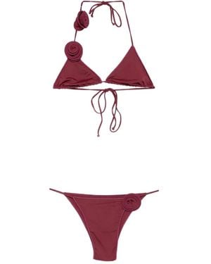 LaRevêche Ashar Rose-Embellished Triangle Bikini - Red