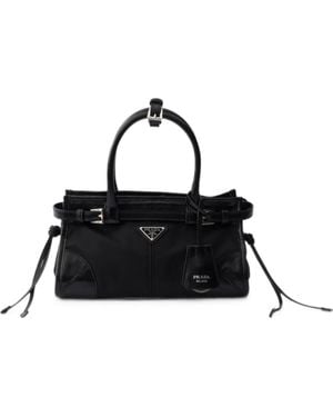 Prada Bonnie Small Re-Nylon And Leather Handbag - Black