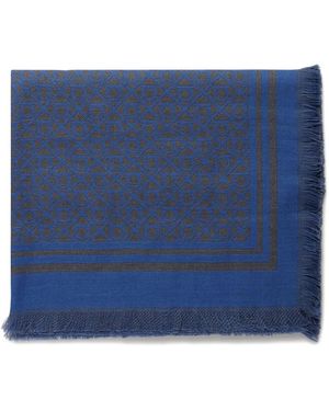 Ferragamo Geometric-Pattern Fringed Scarf - Blue