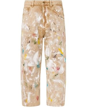 Moschino Paint-Splatter Cotton Jeans - Natural