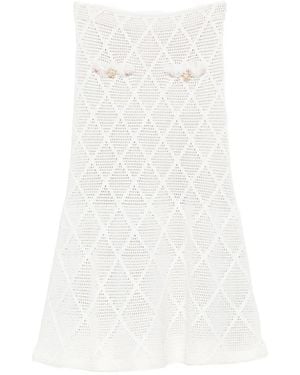 Self-Portrait Gebreide Midi-Rok Met Diamant-Patroon - Wit