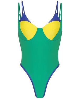 Amir Slama X Tati Barbieri Underwired Colour-Blocking Swimsuit - Green