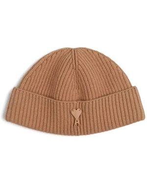 Ami Paris Ami De Coeur Beanie Hat - Brown