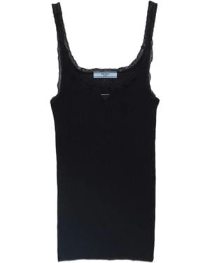 Prada Cotton Ribbed Tank Top - Black