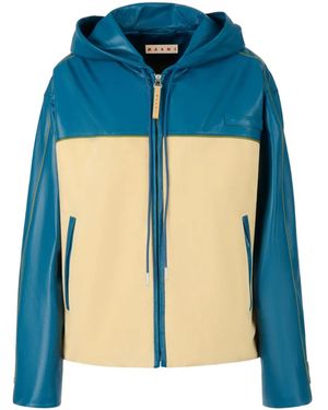 Marni Veste En Cuir À Capuche - Blue