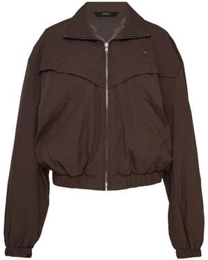 Pushbutton Lace-Panelled Bomber Jacket - Brown