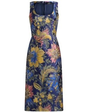 Etro Cotton-Blend Jacquard Midi Dress With Floral Motif - Blue