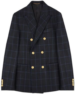 Incotex Double-Breasted Checked Wool Jacket - Blue