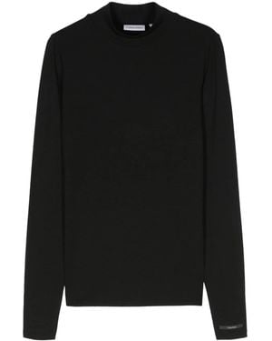 Calvin Klein Fine-Ribbed Mock-Neck Top - Black